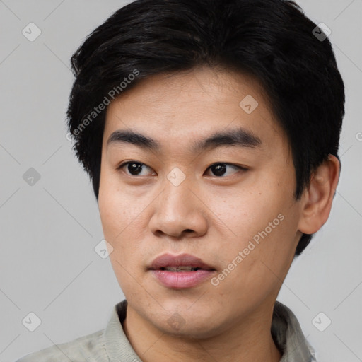 Neutral asian young-adult male with short  black hair and brown eyes