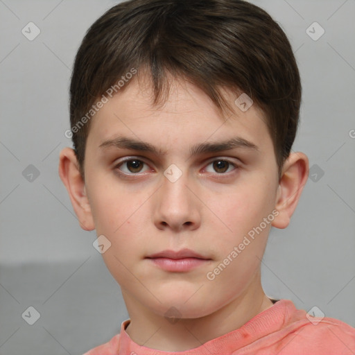 Neutral white child male with short  brown hair and brown eyes