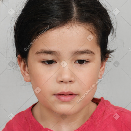 Neutral white child female with medium  brown hair and brown eyes