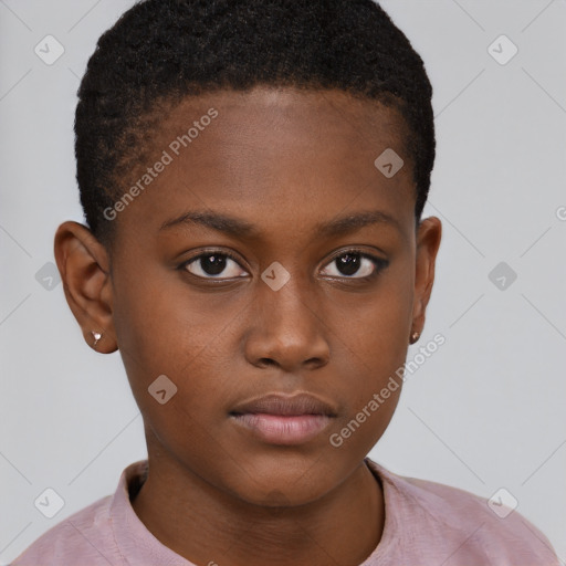 Neutral black young-adult female with short  brown hair and brown eyes