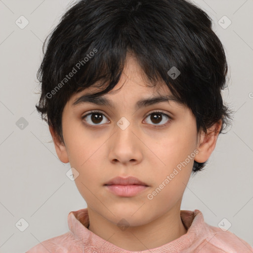 Neutral white child female with medium  brown hair and brown eyes