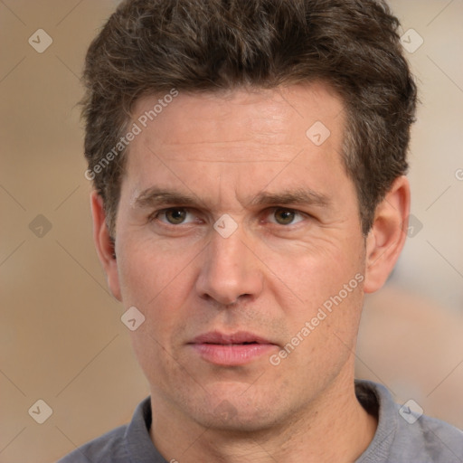 Neutral white adult male with short  brown hair and brown eyes