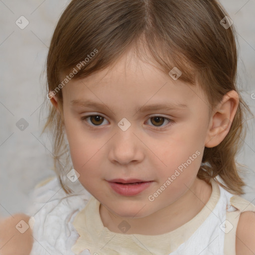 Neutral white child female with medium  brown hair and brown eyes