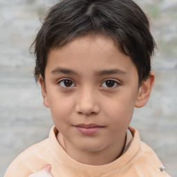 Joyful white child male with short  brown hair and brown eyes