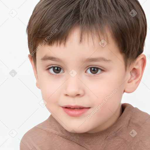 Joyful white child male with short  brown hair and brown eyes