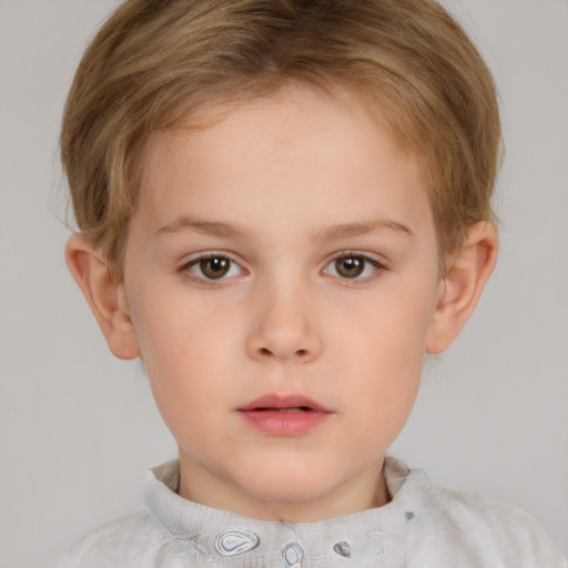 Neutral white child female with short  brown hair and brown eyes