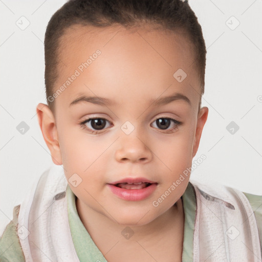 Neutral white child female with short  brown hair and brown eyes