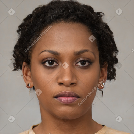 Neutral black young-adult female with short  brown hair and brown eyes