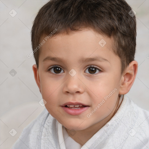 Joyful white child male with short  brown hair and brown eyes