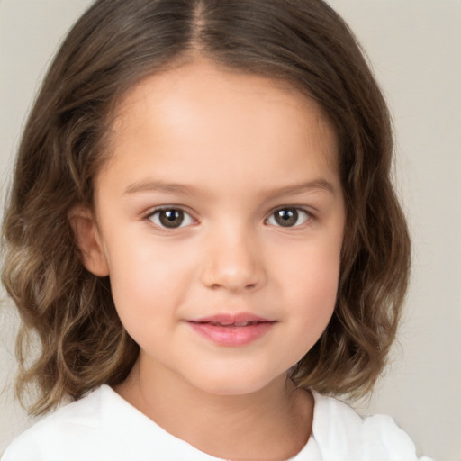 Neutral white child female with medium  brown hair and brown eyes