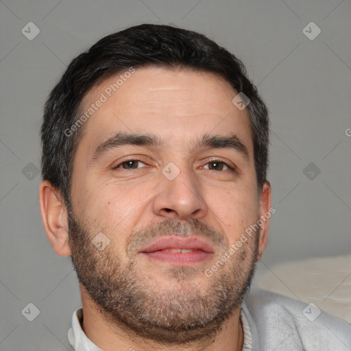 Neutral white adult male with short  brown hair and brown eyes