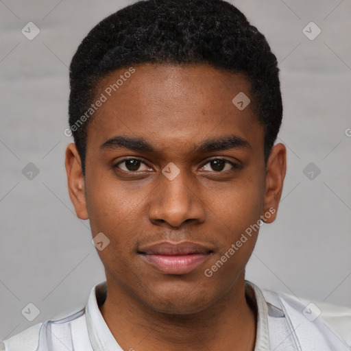 Neutral black young-adult male with short  brown hair and brown eyes