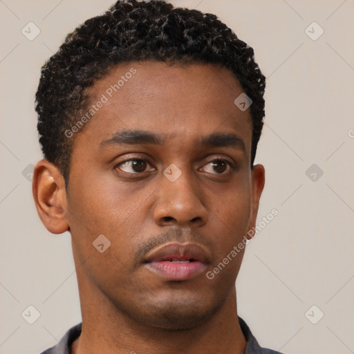 Neutral black young-adult male with short  brown hair and brown eyes