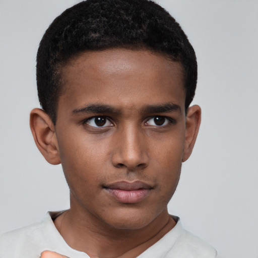 Neutral black young-adult male with short  brown hair and brown eyes