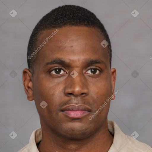 Neutral black young-adult male with short  brown hair and brown eyes