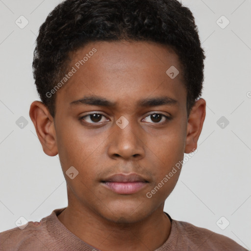 Neutral black young-adult male with short  brown hair and brown eyes