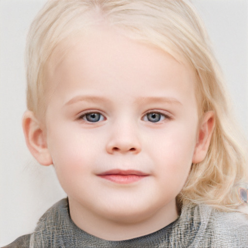 Neutral white child female with medium  brown hair and blue eyes