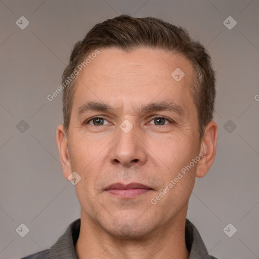 Neutral white adult male with short  brown hair and brown eyes