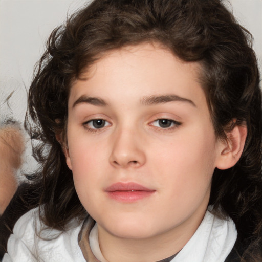 Neutral white child female with medium  brown hair and brown eyes