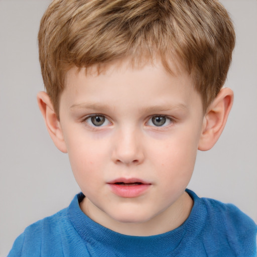 Neutral white child male with short  brown hair and grey eyes