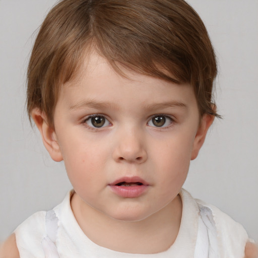 Neutral white child female with short  brown hair and brown eyes