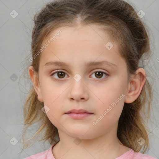 Neutral white child female with medium  brown hair and brown eyes