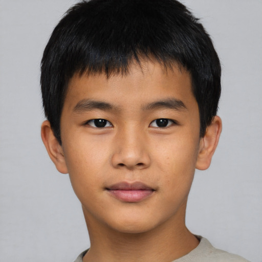 Neutral asian child male with short  black hair and brown eyes