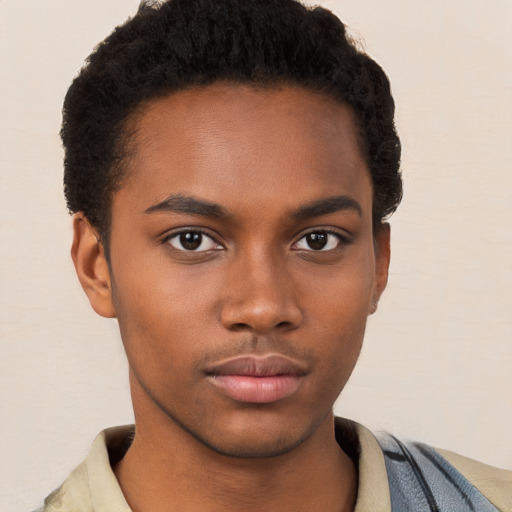 Neutral black young-adult male with short  brown hair and brown eyes