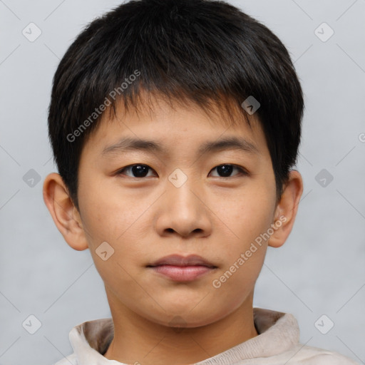 Neutral asian young-adult male with short  brown hair and brown eyes