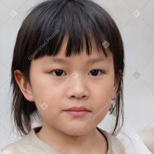 Neutral white child female with medium  brown hair and brown eyes