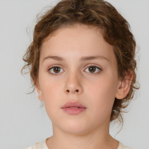 Neutral white child female with medium  brown hair and brown eyes