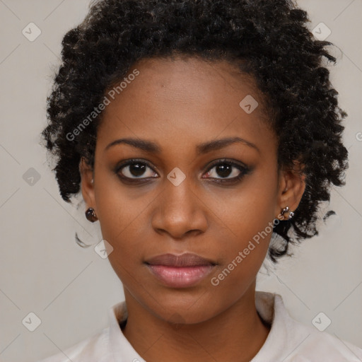 Neutral black young-adult female with short  black hair and brown eyes