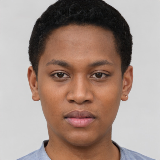 Neutral black young-adult male with short  brown hair and brown eyes