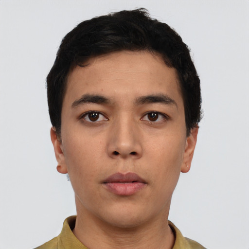 Neutral asian young-adult male with short  black hair and brown eyes