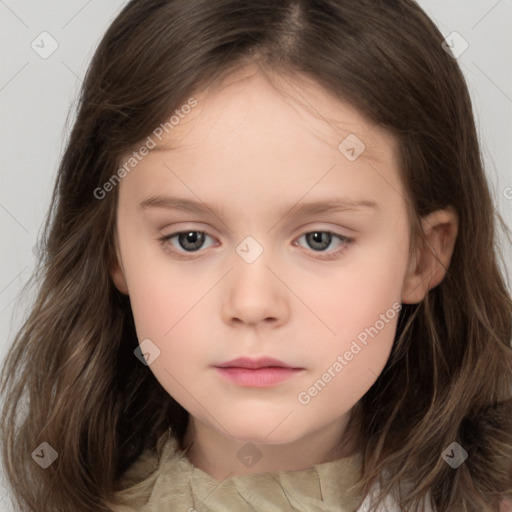 Neutral white child female with medium  brown hair and brown eyes