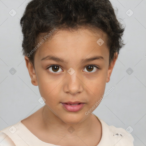 Neutral white child female with short  brown hair and brown eyes