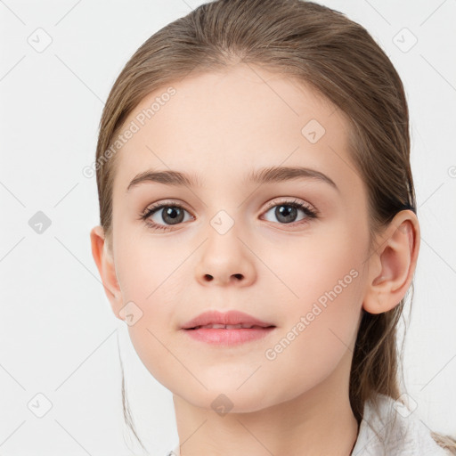 Neutral white child female with medium  brown hair and brown eyes