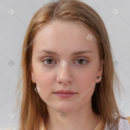 Neutral white child female with long  brown hair and brown eyes