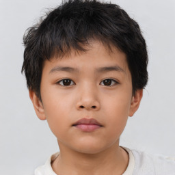 Neutral asian child male with short  brown hair and brown eyes