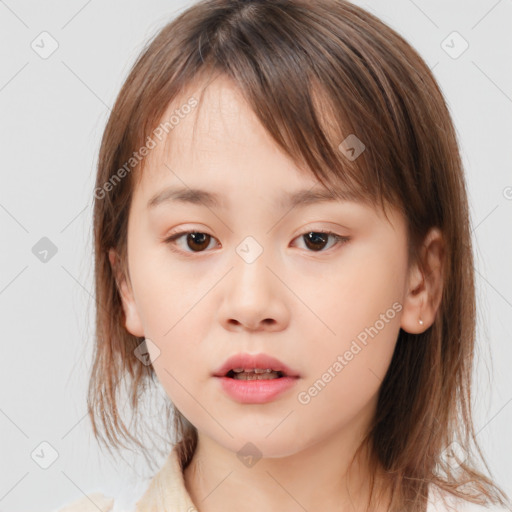 Neutral white child female with medium  brown hair and brown eyes