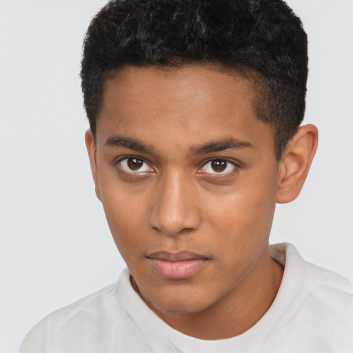 Neutral black young-adult male with short  brown hair and brown eyes