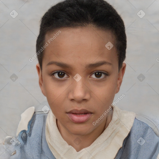 Neutral white young-adult female with short  brown hair and brown eyes