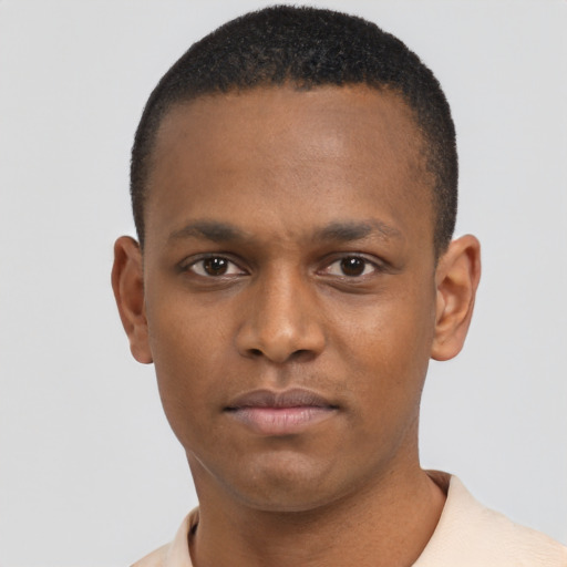 Neutral black young-adult male with short  brown hair and brown eyes