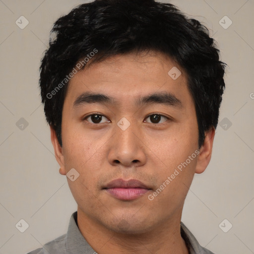 Neutral asian young-adult male with short  black hair and brown eyes