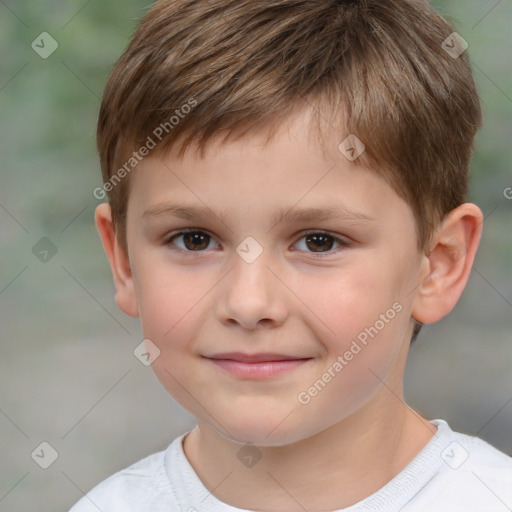 Joyful white child male with short  brown hair and brown eyes