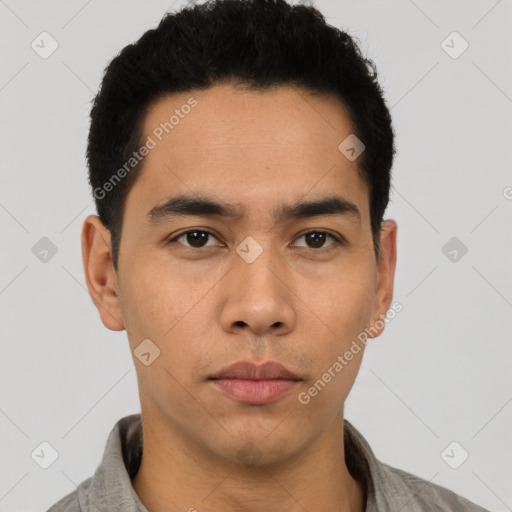 Neutral asian young-adult male with short  black hair and brown eyes