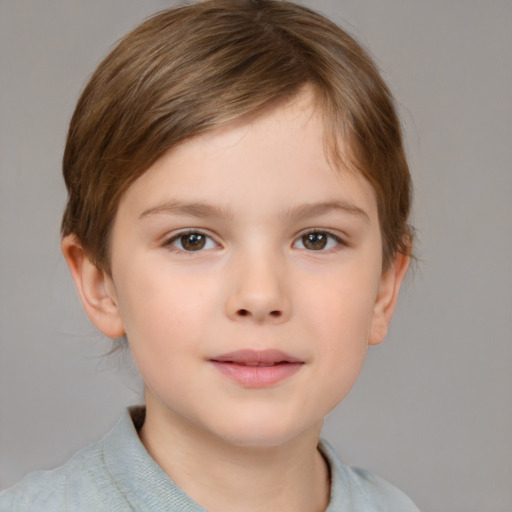 Neutral white child female with short  brown hair and brown eyes