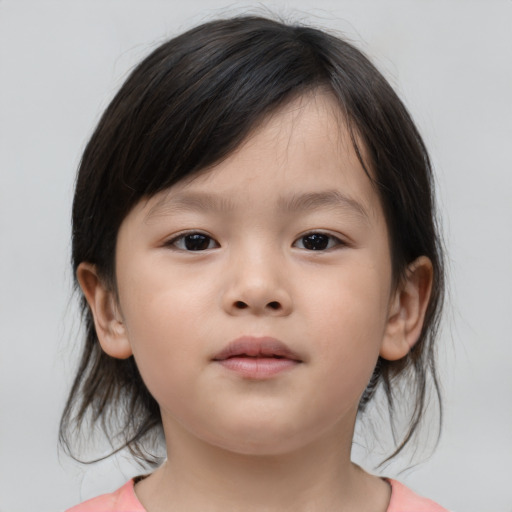 Neutral asian child female with medium  brown hair and brown eyes