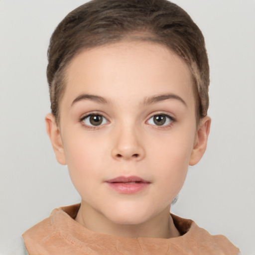 Neutral white child female with short  brown hair and brown eyes