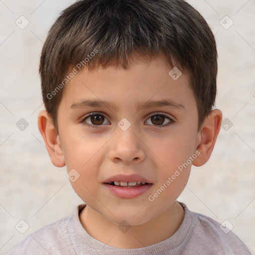 Joyful white child male with short  brown hair and brown eyes